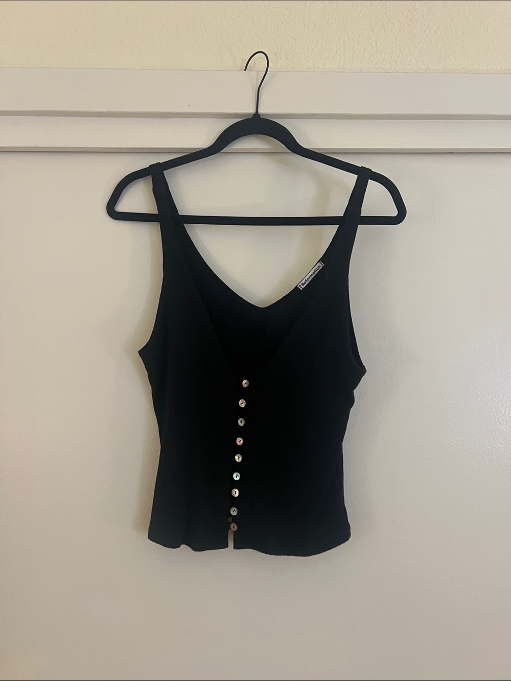 Reformation Black Ribbed Button-Front Tank